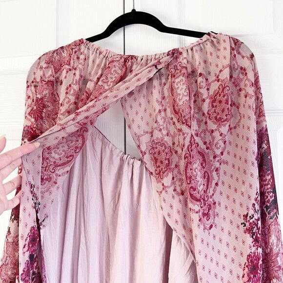 Free People Pink Puff Sleeve Billowy Open Back Mini Dress Women's Size Medium M - Picture 10 of 11